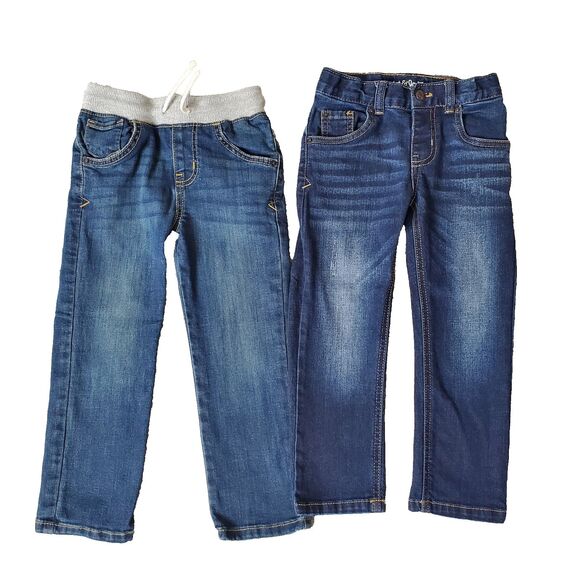 Cat & Jack Boys Straight Fit Denim Blue Jeans Elastic Waist Stretch Toddler 4T - Picture 4 of 7